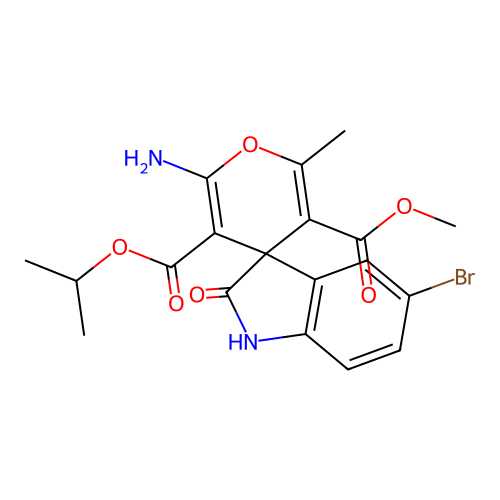 3'-isopropyl 5'-methyl 2'-amino-5-bromo-6'-methyl-2-oxospiro[indoline-3,4'-pyran]-3',5'-dicarboxylate structure