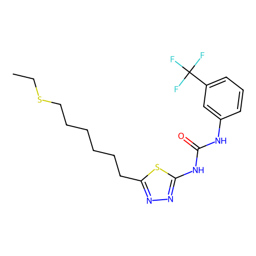 1-[5-(6-ethylsulfanylhexyl)-1,3,4-thiadiazol-2-yl]-3-[3-(trifluoromethyl)phenyl]urea structure