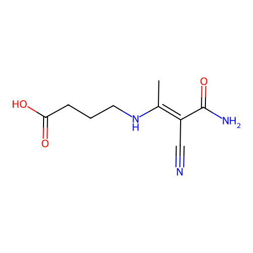 (E)-4-((4-amino-3-cyano-4-oxobut-2-en-2-yl)amino)butanoic acid structure