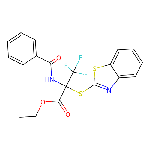 Ethyl 2-benzamido-2-(benzo[d]thiazol-2-ylthio)-3,3,3-trifluoropropanoate structure