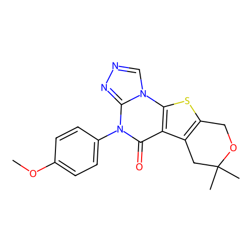 4-(4-methoxyphenyl)-7,7-dimethyl-6,7-dihydro-4H-pyrano[4',3':4,5]thieno[3,2-e][1,2,4]triazolo[4,3-a]pyrimidin-5(9H)-one structure