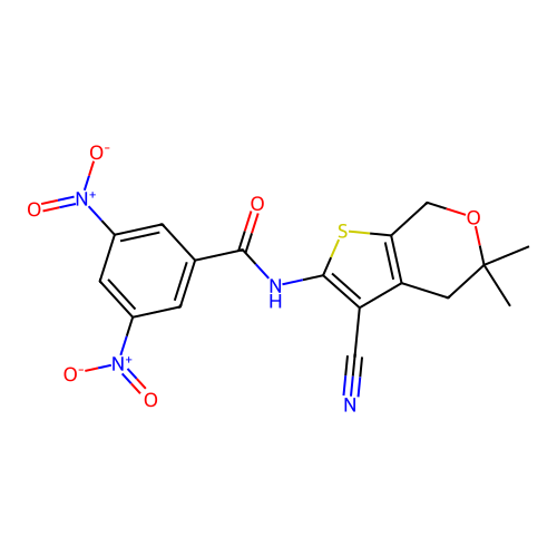 N-(3-cyano-5,5-dimethyl-4,7-dihydro-5H-thieno[2,3-c]pyran-2-yl)-3,5-dinitrobenzamide structure