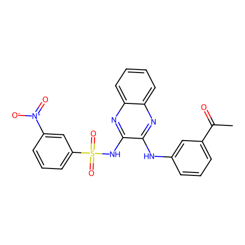 N-(3-((3-acetylphenyl)amino)quinoxalin-2-yl)-3-nitrobenzenesulfonamide structure
