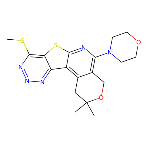 2,2-dimethyl-8-(methylsulfanyl)-5-(morpholin-4-yl)-1,4-dihydro-2H-pyrano[4'',3'':4',5']pyrido[3',2':4,5]thieno[3,2-d][1,2,3]triazine structure