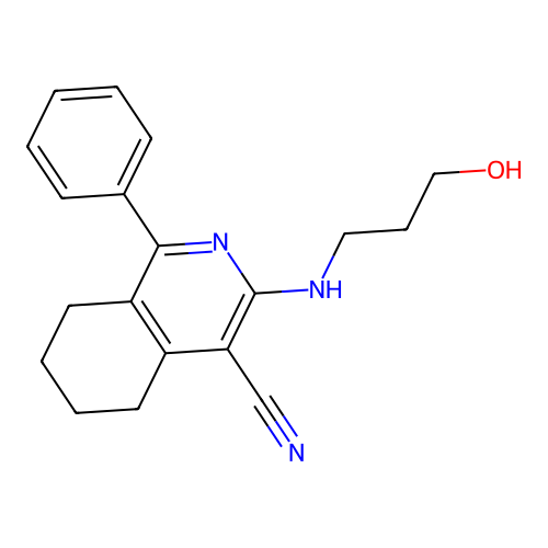 3-((3-hydroxypropyl)amino)-1-phenyl-5,6,7,8-tetrahydroisoquinoline-4-carbonitrile structure
