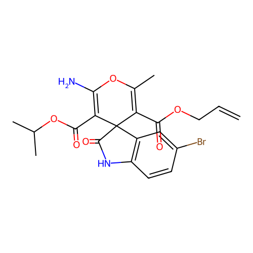 3'-propan-2-yl 5'-prop-2-en-1-yl 2'-amino-5-bromo-6'-methyl-2-oxo-1,2-dihydrospiro[indole-3,4'-pyran]-3',5'-dicarboxylate structure
