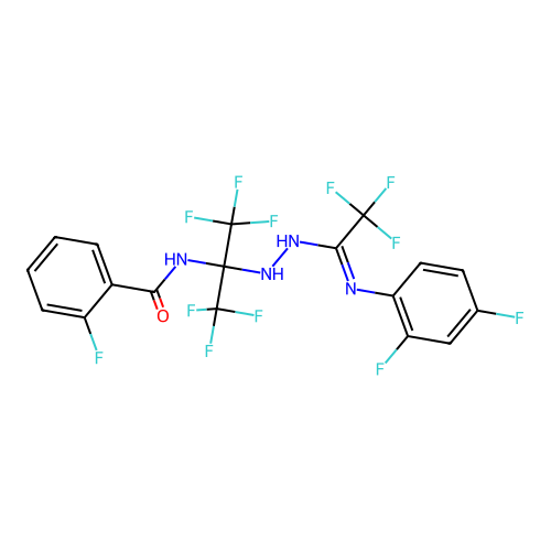 N-[2-[2-[N-(2,4-difluorophenyl)-C-(trifluoromethyl)carbonimidoyl]hydrazinyl]-1,1,1,3,3,3-hexafluoropropan-2-yl]-2-fluorobenzamide structure