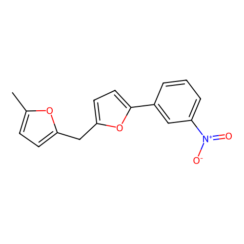 2-Methyl-5-((5-(3-nitrophenyl)furan-2-yl)methyl)furan structure
