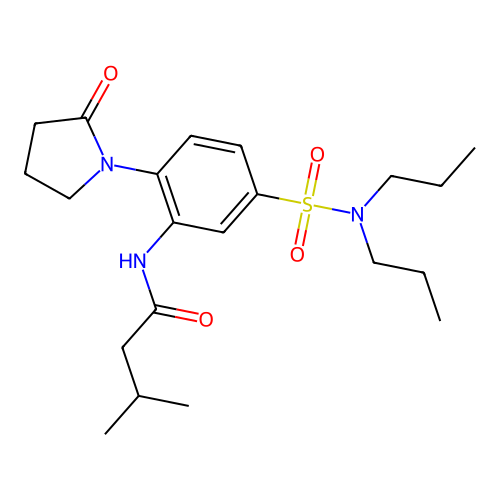 N-[5-(dipropylsulfamoyl)-2-(2-oxopyrrolidin-1-yl)phenyl]-3-methylbutanamide structure