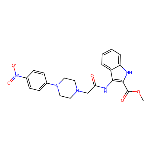 Methyl 3-[[2-[4-(4-nitrophenyl)piperazin-1-yl]acetyl]amino]-1H-indole-2-carboxylate structure