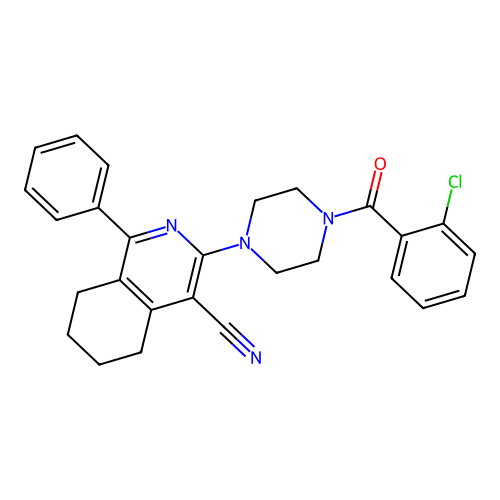 3-(4-(2-chlorobenzoyl)piperazin-1-yl)-1-phenyl-5,6,7,8-tetrahydroisoquinoline-4-carbonitrile structure