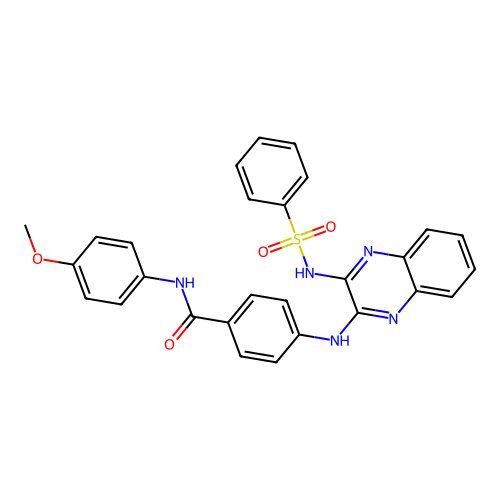 4-[[3-(benzenesulfonamido)quinoxalin-2-yl]amino]-N-(4-methoxyphenyl)benzamide structure