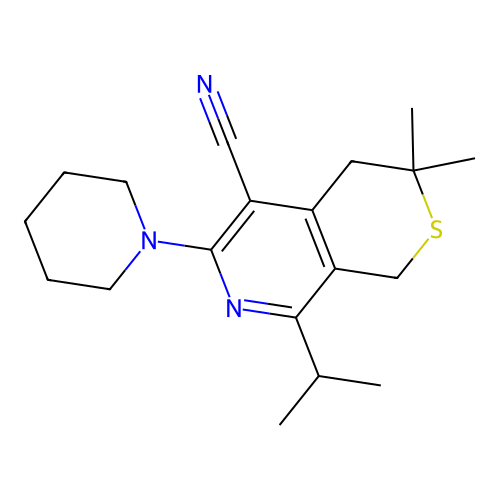 3,3-dimethyl-6-(piperidin-1-yl)-8-(propan-2-yl)-3,4-dihydro-1H-thiopyrano[3,4-c]pyridine-5-carbonitrile structure