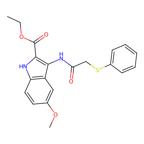 ethyl 5-methoxy-3-{[(phenylsulfanyl)acetyl]amino}-1H-indole-2-carboxylate structure