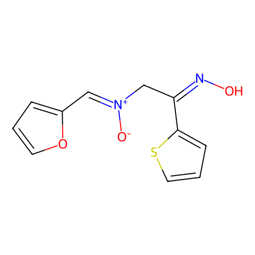 (2Z,NZ)-N-(furan-2-ylmethylene)-2-(hydroxyimino)-2-(thiophen-2-yl)ethanamine oxide structure