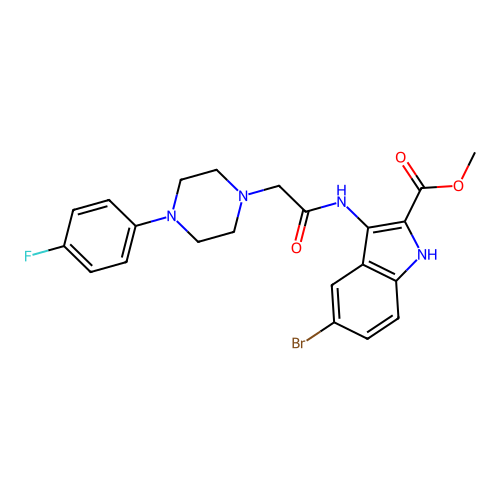 Methyl 5-bromo-3-[[2-[4-(4-fluorophenyl)piperazin-1-yl]acetyl]amino]-1H-indole-2-carboxylate structure