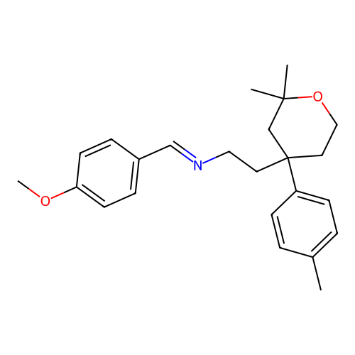 N-[2-[2,2-dimethyl-4-(4-methylphenyl)oxan-4-yl]ethyl]-1-(4-methoxyphenyl)methanimine structure