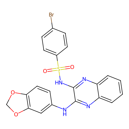 N-[3-(1,3-benzodioxol-5-ylamino)quinoxalin-2-yl]-4-bromobenzenesulfonamide structure
