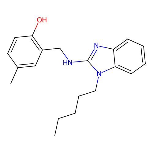 4-methyl-2-{[(1-pentyl-1H-benzimidazol-2-yl)amino]methyl}phenol structure