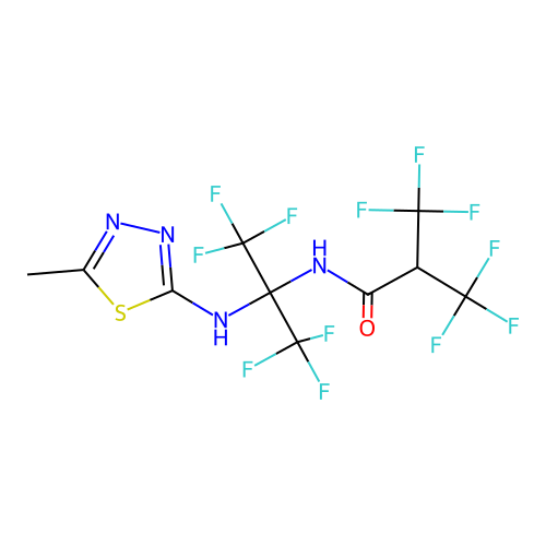 3,3,3-trifluoro-N-{1,1,1,3,3,3-hexafluoro-2-[(5-methyl-1,3,4-thiadiazol-2-yl)amino]propan-2-yl}-2-(trifluoromethyl)propanamide structure