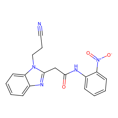 2-(1-(2-cyanoethyl)-1H-benzo[d]imidazol-2-yl)-N-(2-nitrophenyl)acetamide structure