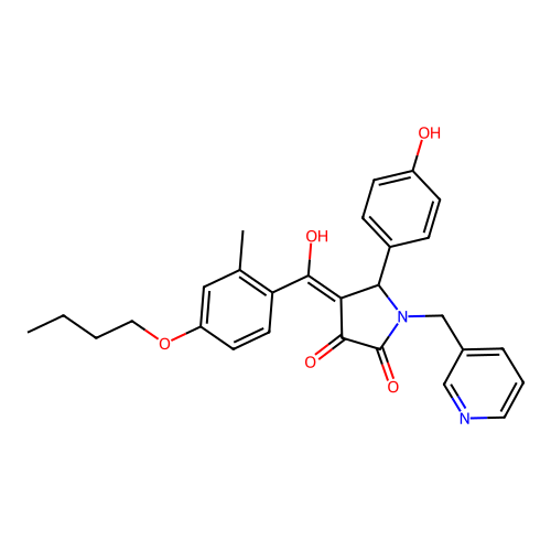 (4E)-4-[(4-butoxy-2-methylphenyl)-hydroxymethylidene]-5-(4-hydroxyphenyl)-1-(pyridin-3-ylmethyl)pyrrolidine-2,3-dione structure