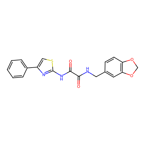 N1-(benzo[d][1,3]dioxol-5-ylmethyl)-N2-(4-phenylthiazol-2-yl)oxalamide structure