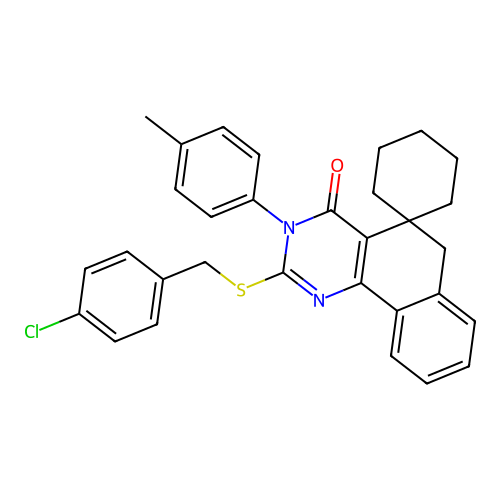 2-((4-chlorobenzyl)thio)-3-(p-tolyl)-3H-spiro[benzo[h]quinazoline-5,1'-cyclohexan]-4(6H)-one structure