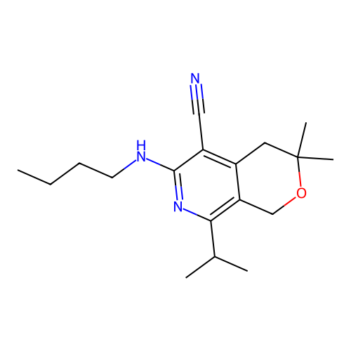 6-(butylamino)-3,3-dimethyl-8-propan-2-yl-1,4-dihydropyrano[3,4-c]pyridine-5-carbonitrile structure