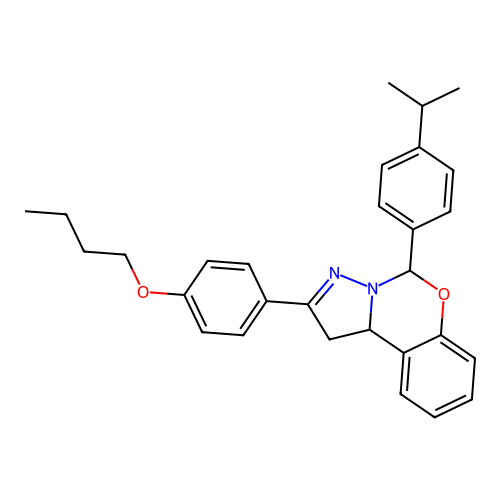 2-(4-butoxyphenyl)-5-(4-isopropylphenyl)-5,10b-dihydro-1H-benzo[e]pyrazolo[1,5-c][1,3]oxazine structure