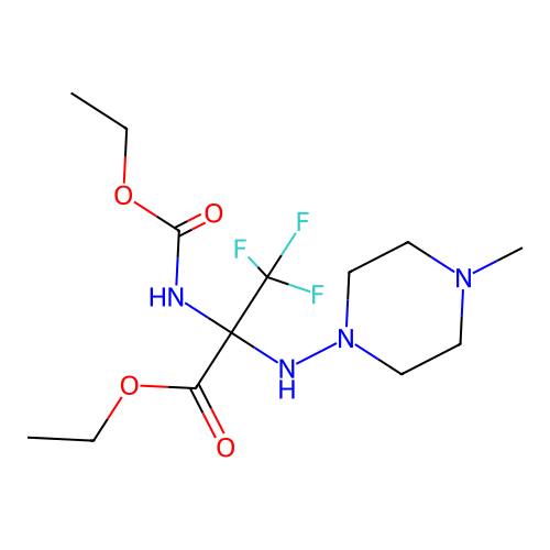 Ethyl 2-(ethoxycarbonylamino)-3,3,3-trifluoro-2-[(4-methylpiperazin-1-yl)amino]propanoate structure