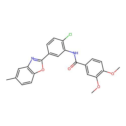 N-[2-chloro-5-(5-methyl-1,3-benzoxazol-2-yl)phenyl]-3,4-dimethoxybenzamide structure