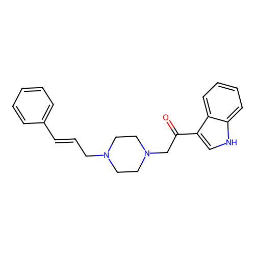 1-(1H-indol-3-yl)-2-{4-[(2E)-3-phenylprop-2-en-1-yl]piperazin-1-yl}ethanone structure