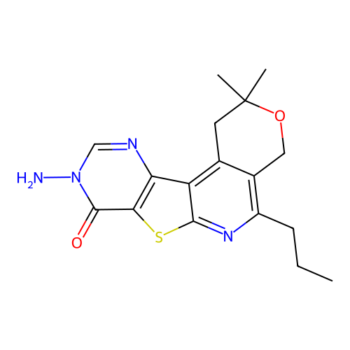 9-Amino-2,2-dimethyl-5-propyl-1,4-dihydro-2H,9H-3-oxa-7-thia-6,9,11-triaza-benzo[c]fluoren-8-one structure