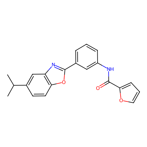 N-{3-[5-(propan-2-yl)-1,3-benzoxazol-2-yl]phenyl}furan-2-carboxamide structure