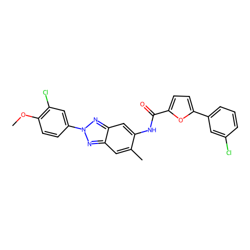 N-(2-(3-chloro-4-methoxyphenyl)-6-methyl-2H-benzo[d][1,2,3]triazol-5-yl)-5-(3-chlorophenyl)furan-2-carboxamide structure