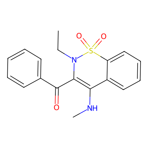 [2-ethyl-4-(methylamino)-1,1-dioxido-2H-1,2-benzothiazin-3-yl](phenyl)methanone structure