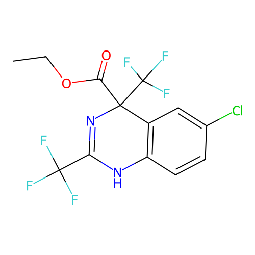 Ethyl 6-chloro-2,4-bis(trifluoromethyl)-3,4-dihydroquinazoline-4-carboxylate structure