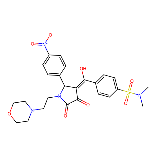 4-(4-hydroxy-1-(2-morpholinoethyl)-2-(4-nitrophenyl)-5-oxo-2,5-dihydro-1H-pyrrole-3-carbonyl)-N,N-dimethylbenzenesulfonamide structure