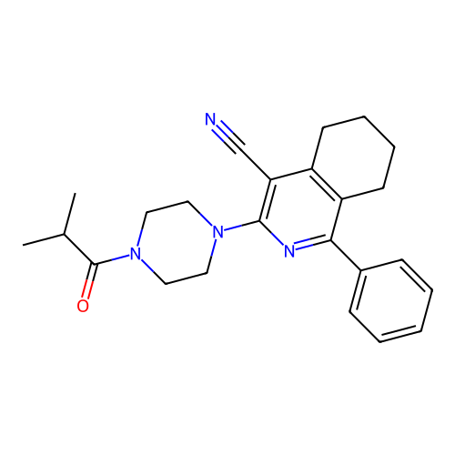 3-[4-(2-methylpropanoyl)piperazin-1-yl]-1-phenyl-5,6,7,8-tetrahydroisoquinoline-4-carbonitrile structure