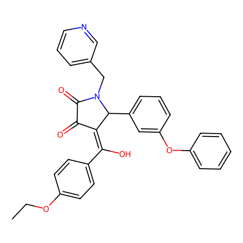 (4E)-4-[(4-ethoxyphenyl)(hydroxy)methylidene]-5-(3-phenoxyphenyl)-1-(pyridin-3-ylmethyl)pyrrolidine-2,3-dione structure