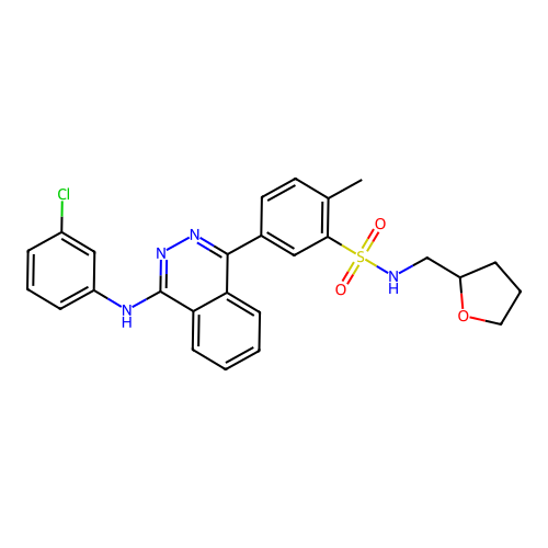 5-{4-[(3-chlorophenyl)amino]phthalazin-1-yl}-2-methyl-N-(tetrahydrofuran-2-ylmethyl)benzenesulfonamide structure