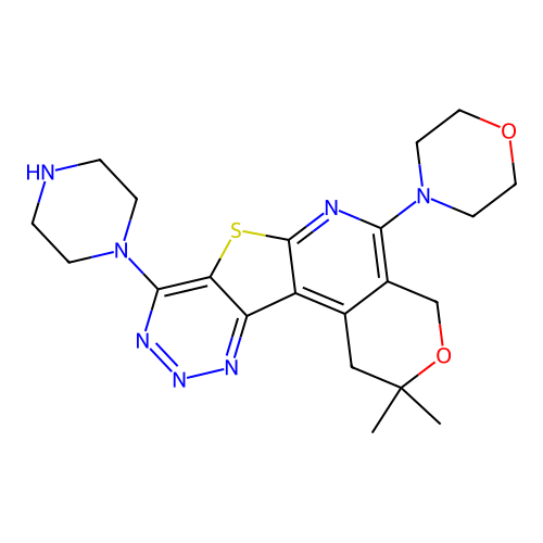 2,2-dimethyl-5-(4-morpholinyl)-8-(1-piperazinyl)-1,4-dihydro-2H-pyrano[4'',3'':4',5']pyrido[3',2':4,5]thieno[3,2-d][1,2,3]triazine structure