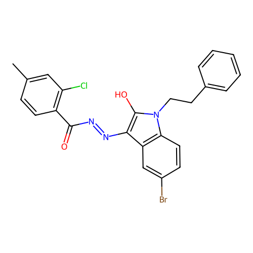 (E)-N'-(5-bromo-2-oxo-1-phenethylindolin-3-ylidene)-2-chloro-4-methylbenzohydrazide structure