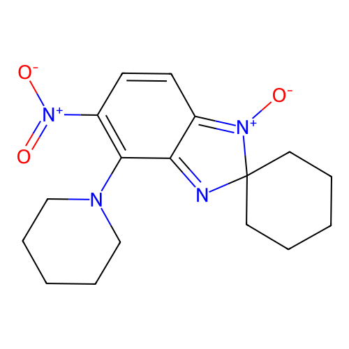 5-Nitro-4-(piperidin-1-yl)spiro[benzimidazole-2,1'-cyclohexane] 1-oxide structure