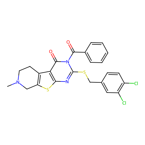 2-[(3,4-dichlorobenzyl)sulfanyl]-7-methyl-3-(phenylcarbonyl)-5,6,7,8-tetrahydropyrido[4',3':4,5]thieno[2,3-d]pyrimidin-4(3H)-one structure