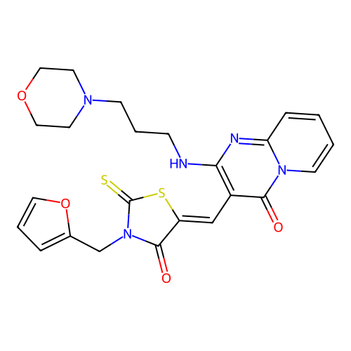 3-{(Z)-[3-(furan-2-ylmethyl)-4-oxo-2-thioxo-1,3-thiazolidin-5-ylidene]methyl}-2-{[3-(morpholin-4-yl)propyl]amino}-4H-pyrido[1,2-a]pyrimidin-4-one structure
