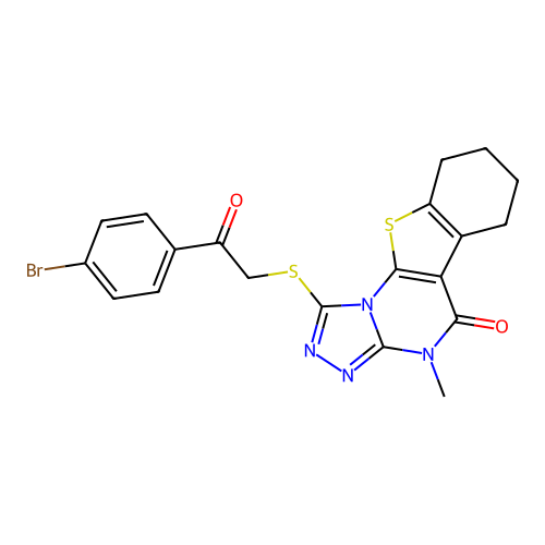 1-((2-(4-bromophenyl)-2-oxoethyl)thio)-4-methyl-6,7,8,9-tetrahydrobenzo[4,5]thieno[3,2-e][1,2,4]triazolo[4,3-a]pyrimidin-5(4H)-one structure
