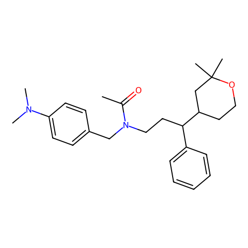 N-[(4-dimethylaminophenyl)methyl]-N-[3-(2,2-dimethyloxan-4-yl)-3-phenylpropyl]acetamide structure