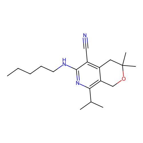 3,3-dimethyl-6-(pentylamino)-8-(propan-2-yl)-3,4-dihydro-1H-pyrano[3,4-c]pyridine-5-carbonitrile structure